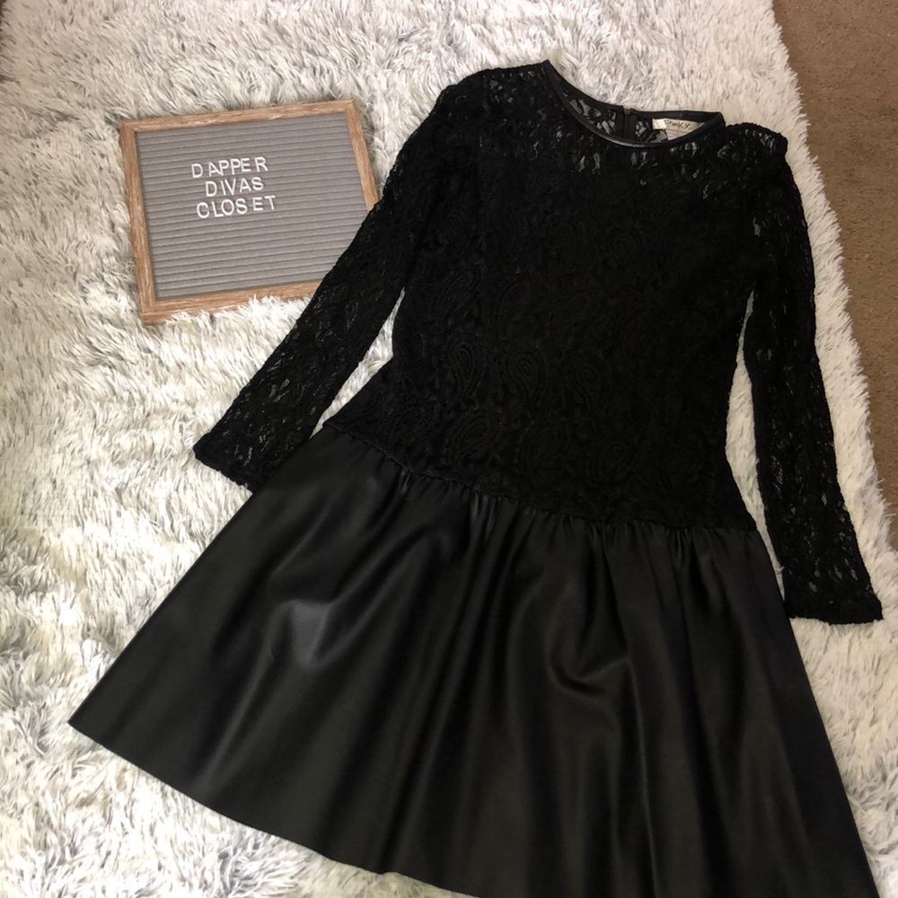 Black lace top faux leather bottom.